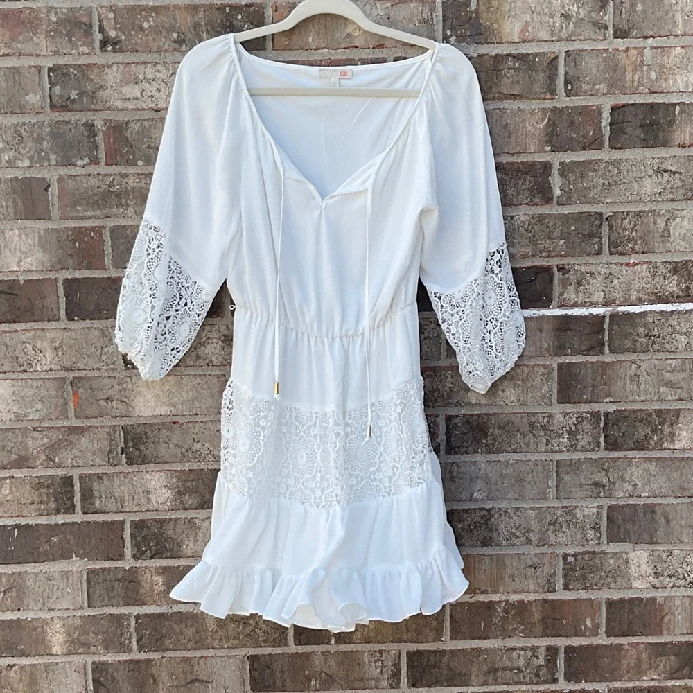 White Lace Boho Peasant Dress - Picture 2 of 11